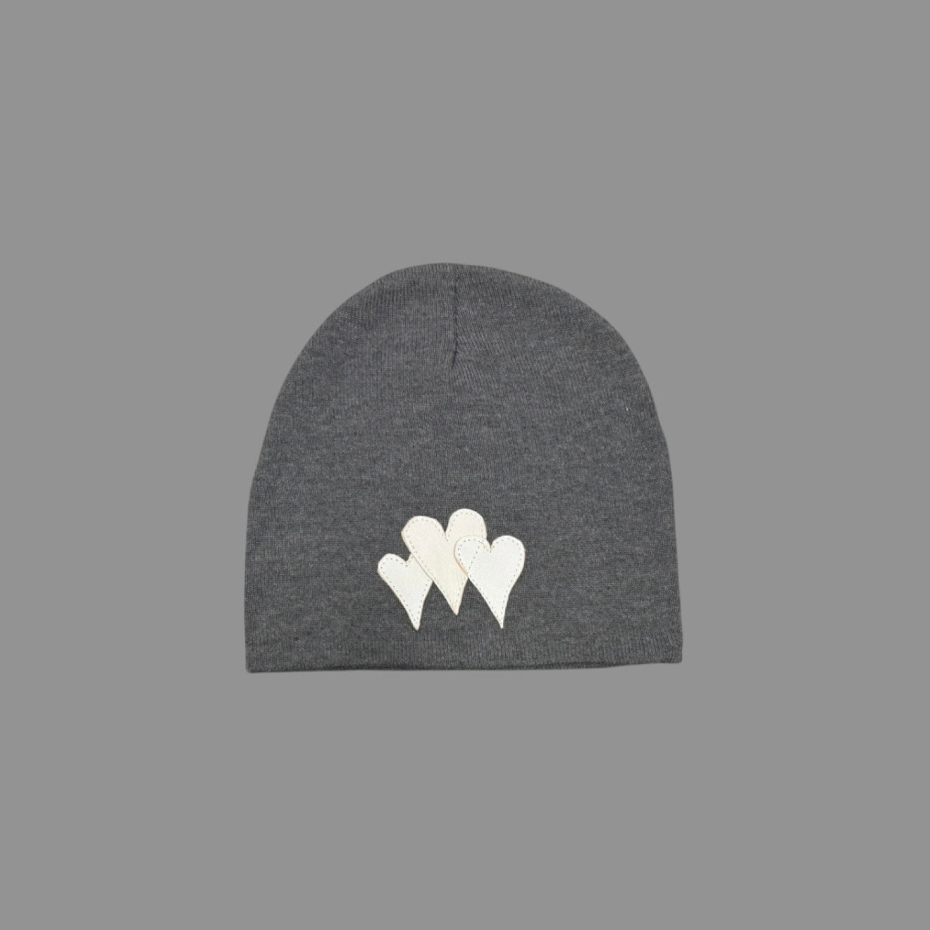 WHITE LEATHER HEART BEANIE
