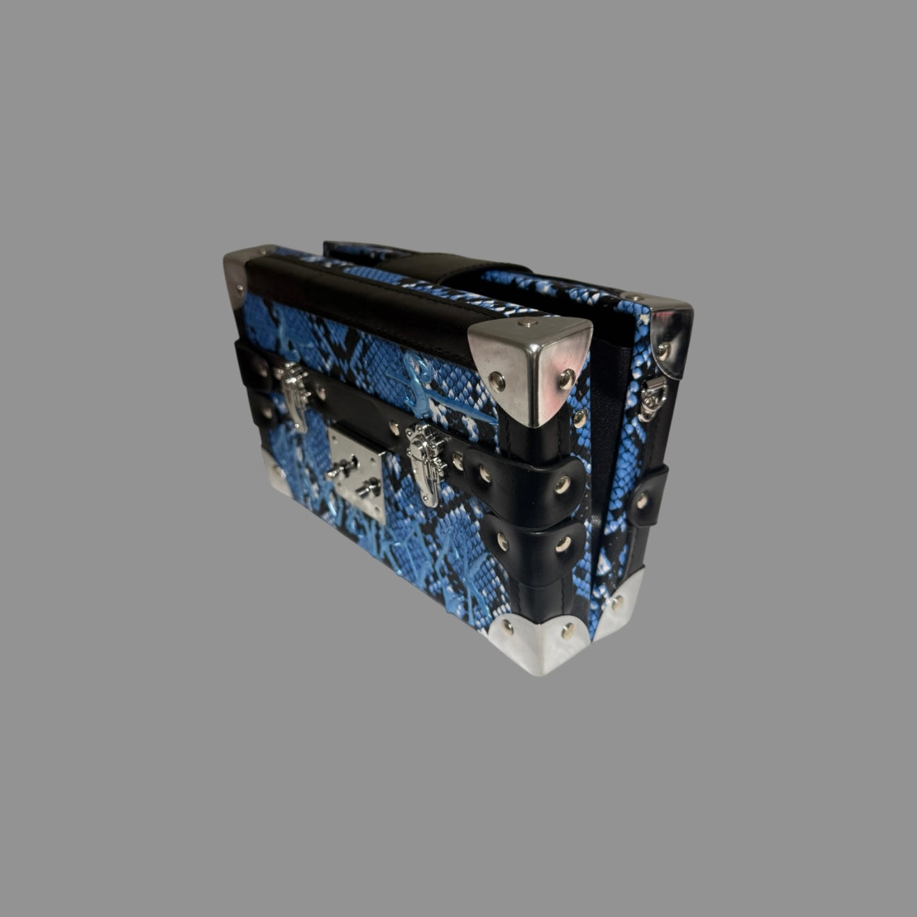 BLUE SNAKESKIN PRINT BOX BAG
