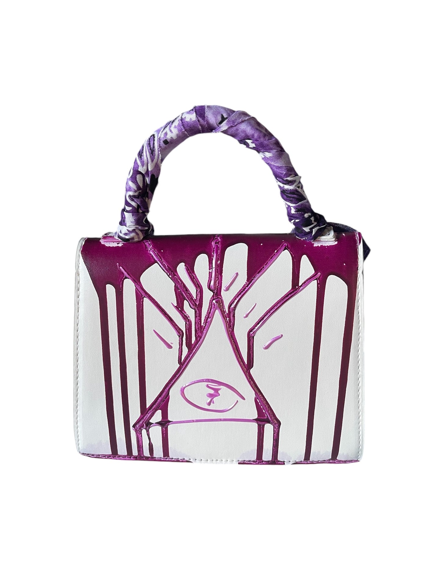 white and purple bandana bag