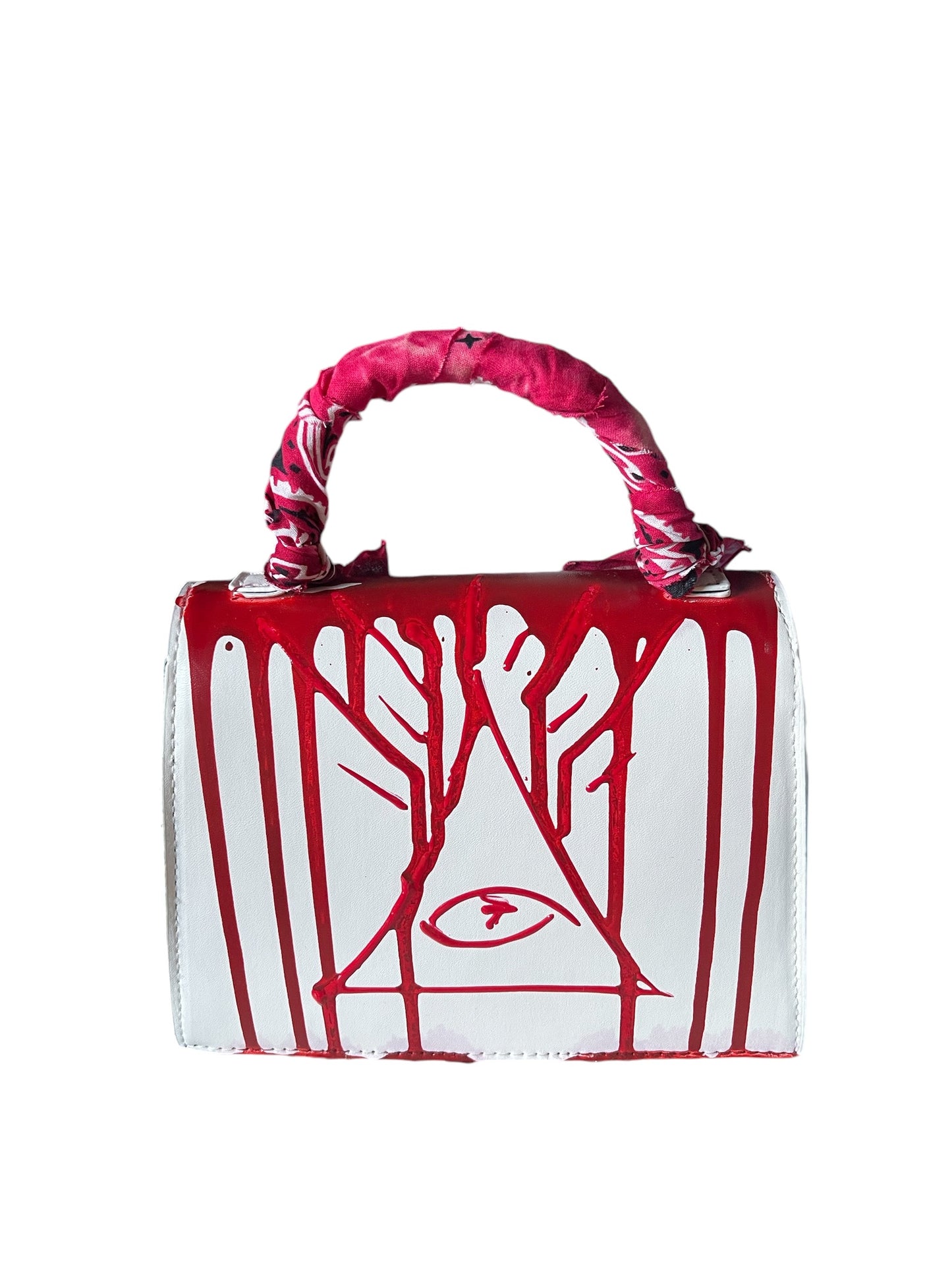 white and red bandana bag