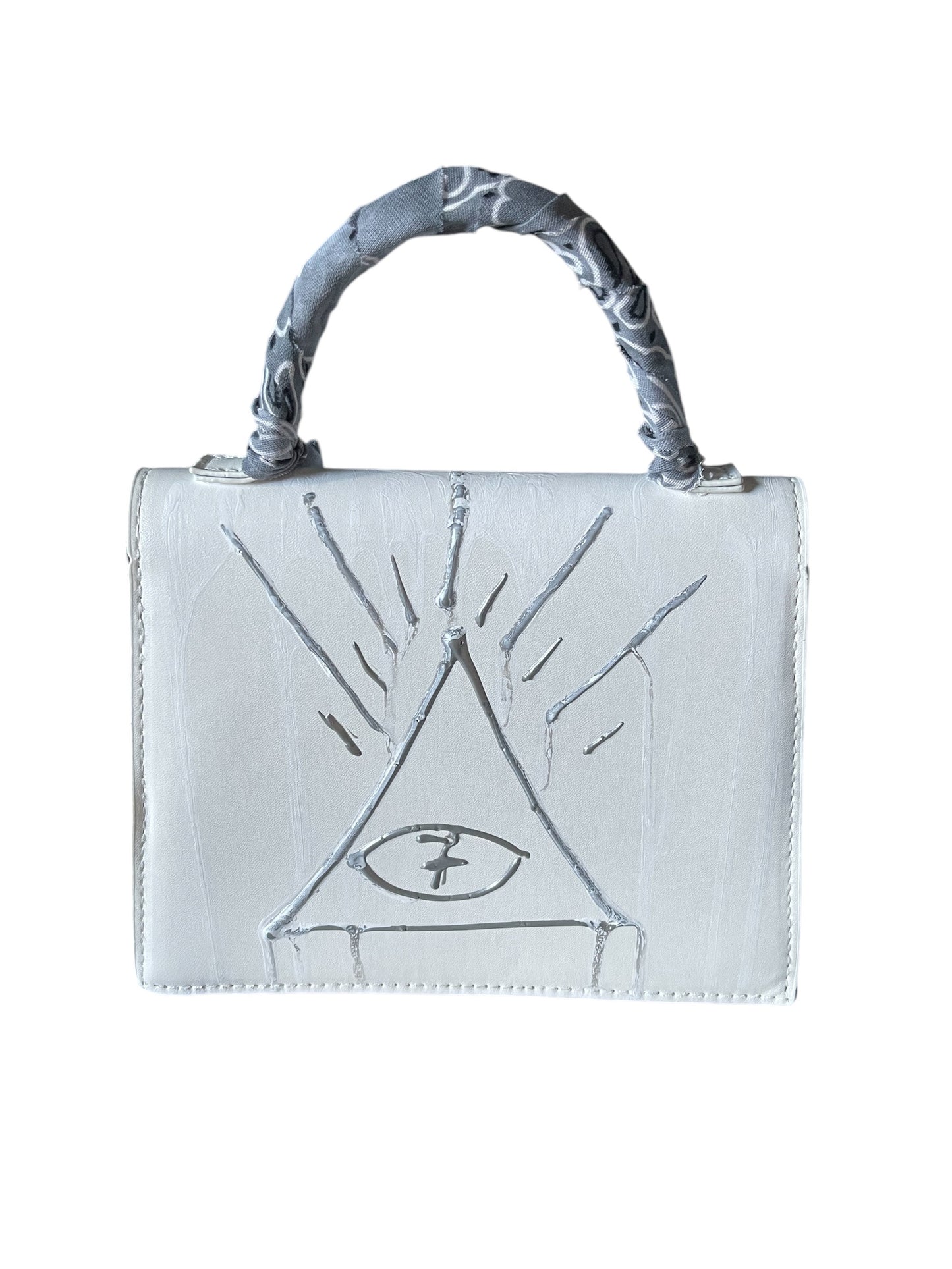white and grey bandana bag