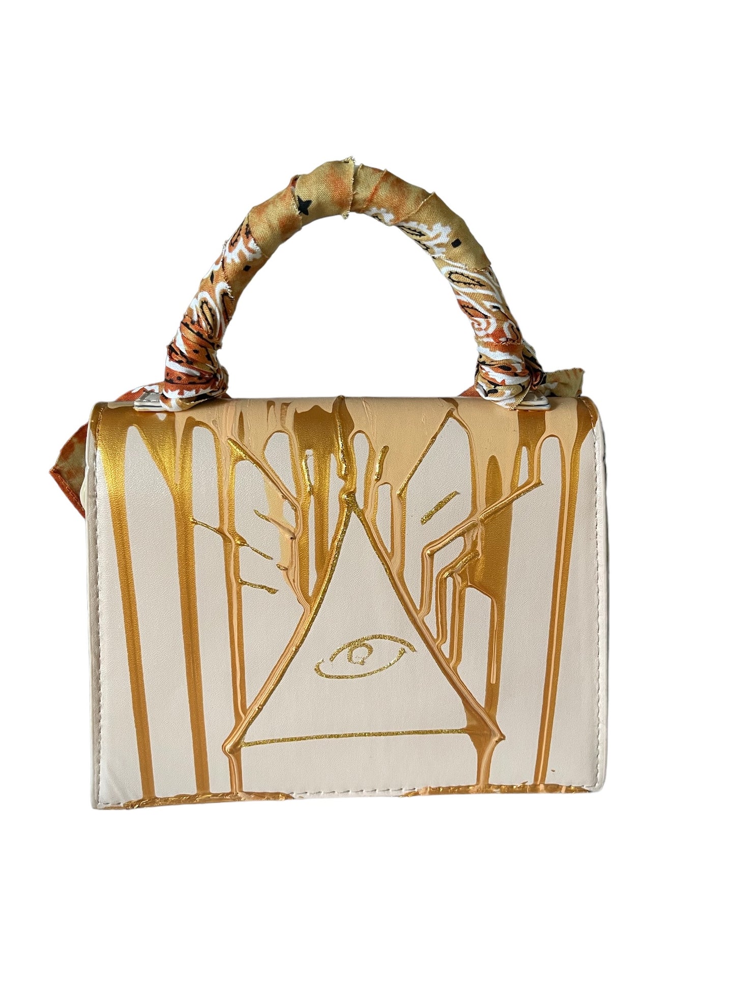 gold and beige bandana bag