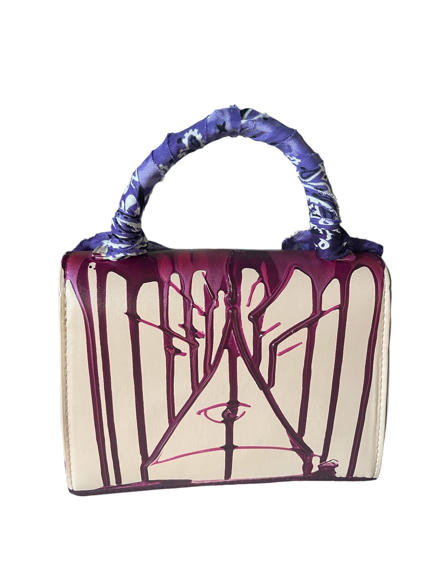 purple and beige bandana bag