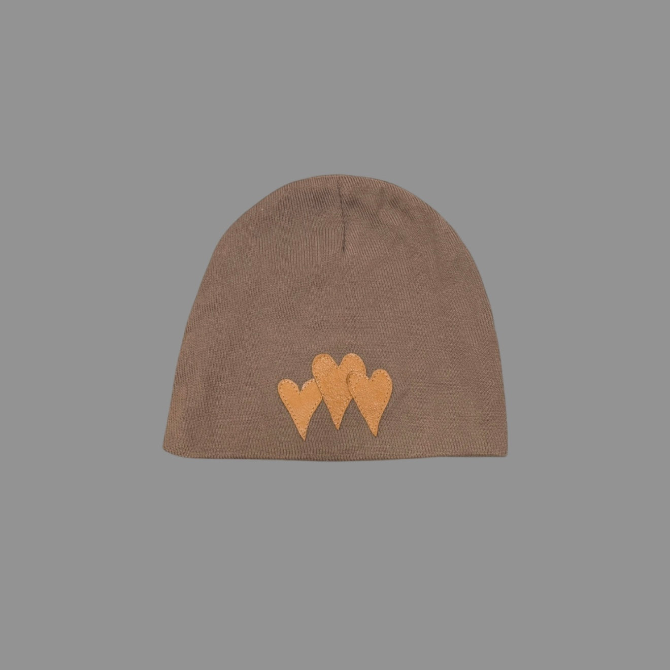 DARK BROWN LEATHER HEART BEANIE