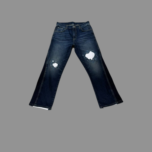 WHITE LEATHER PATCH FLARE DENIM