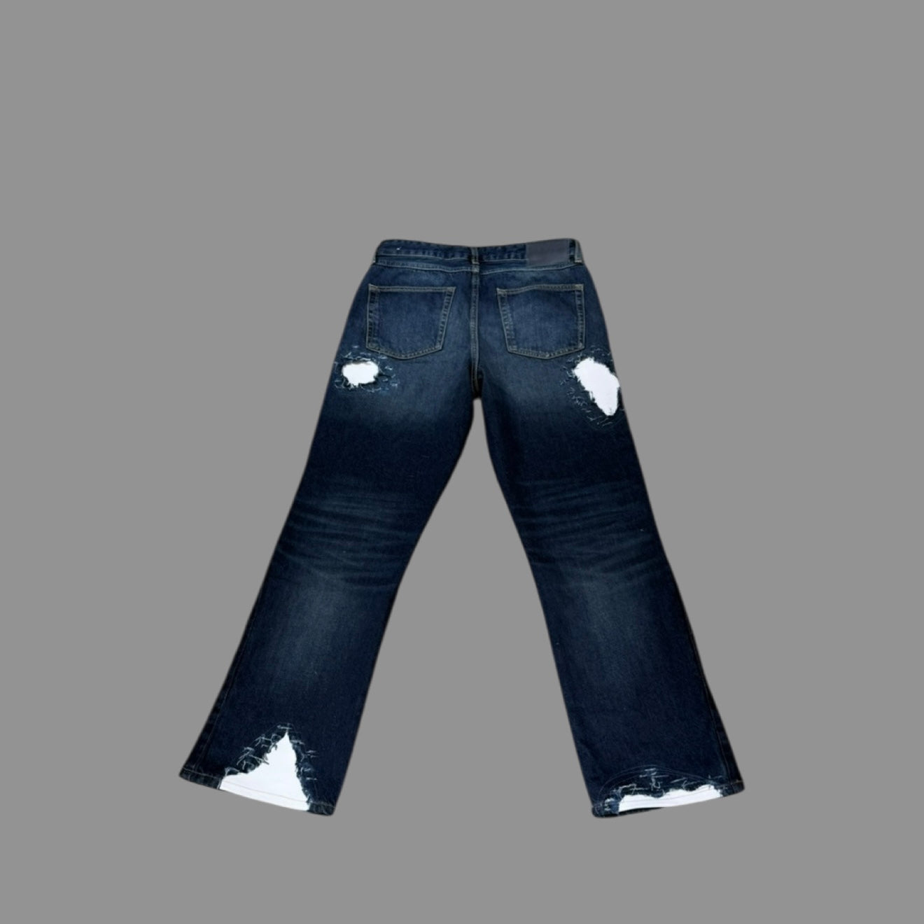 WHITE LEATHER PATCH FLARE DENIM