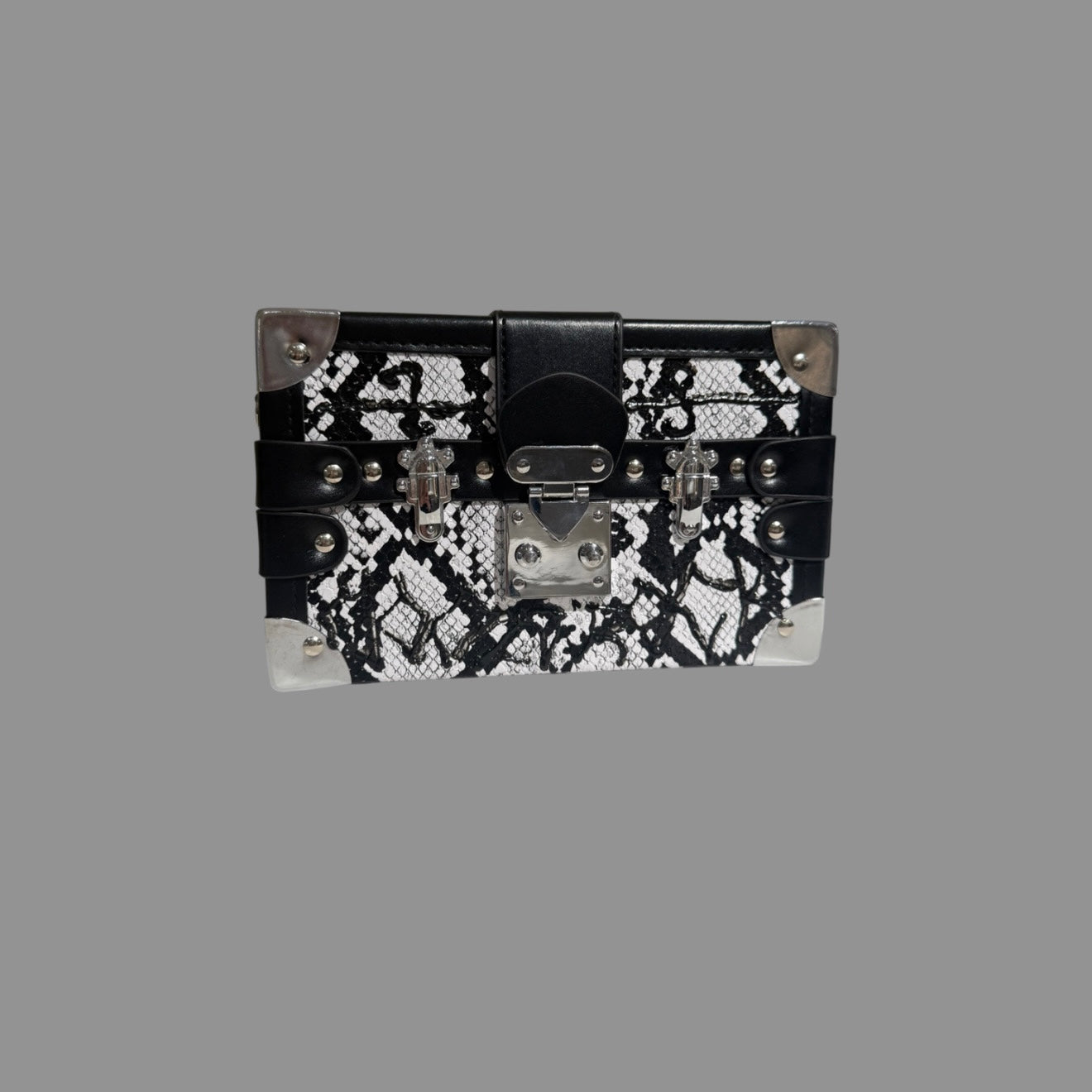 WHITE SNAKESKIN PRINT BOX BAG