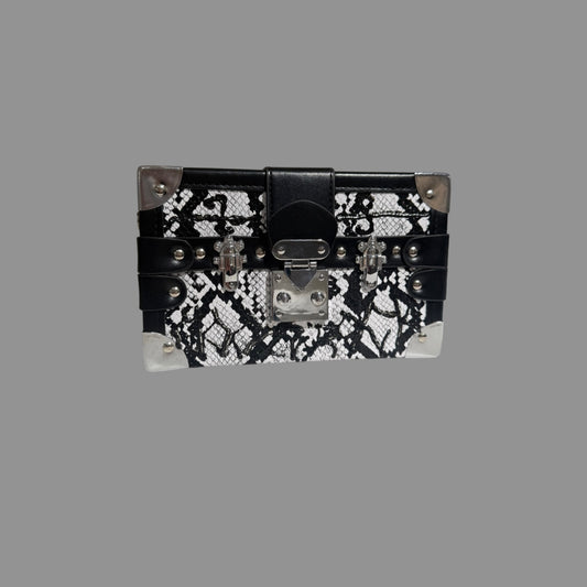 WHITE SNAKESKIN PRINT BOX BAG