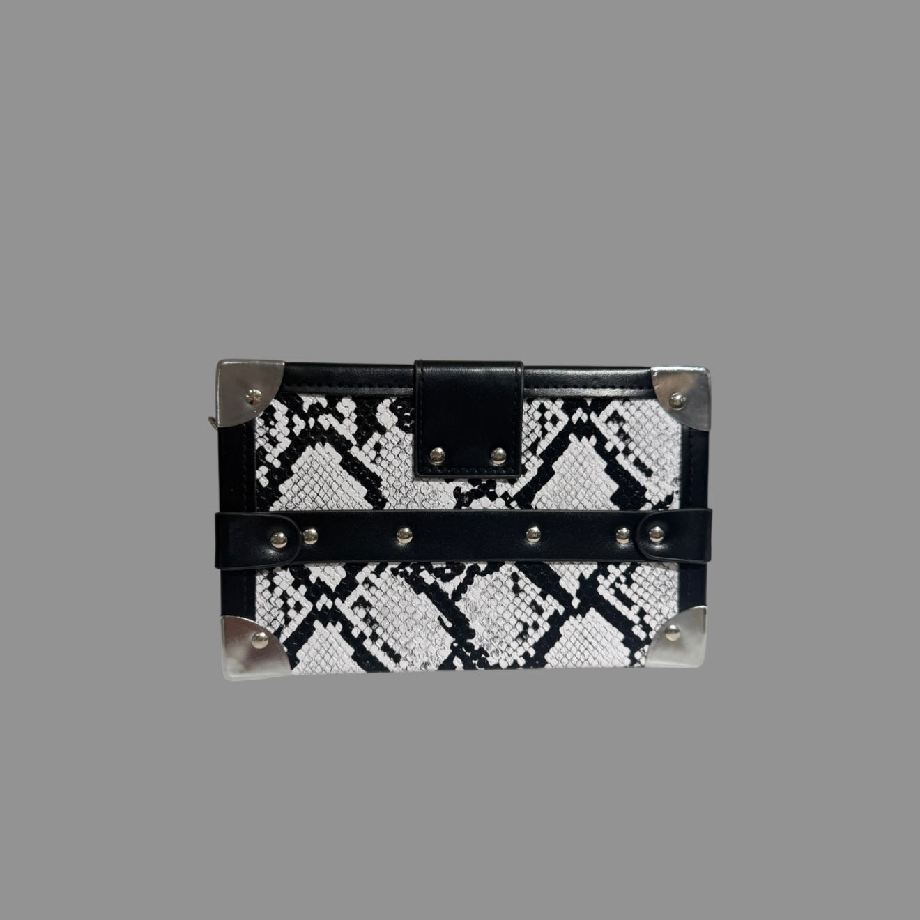 WHITE SNAKESKIN PRINT BOX BAG