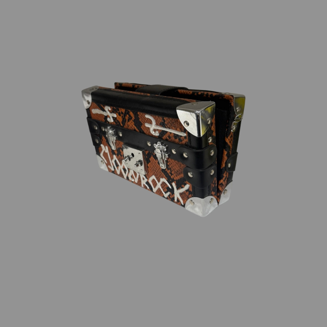 BROWN SNAKESKIN PRINT BOX BAG