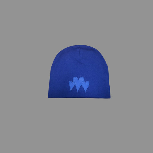 BLUE LEATHER HEART BEANIE