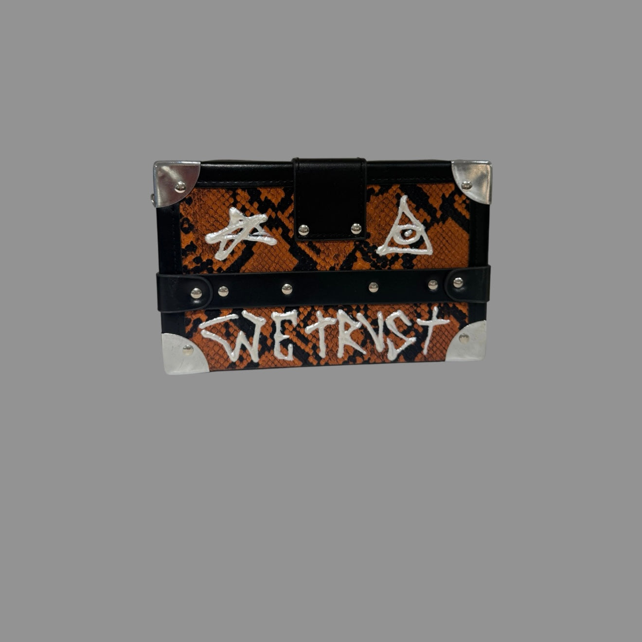 BROWN SNAKESKIN PRINT BOX BAG