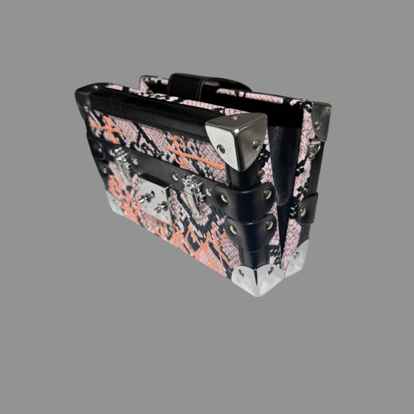 PINK SNAKESKIN PRINT BOX BAG
