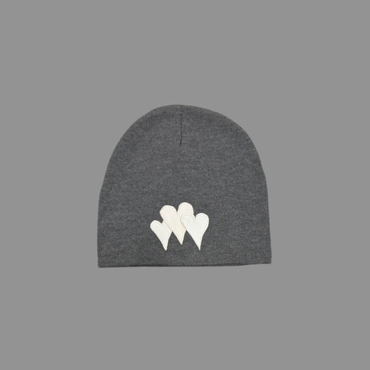WHITE LEATHER HEART BEANIE