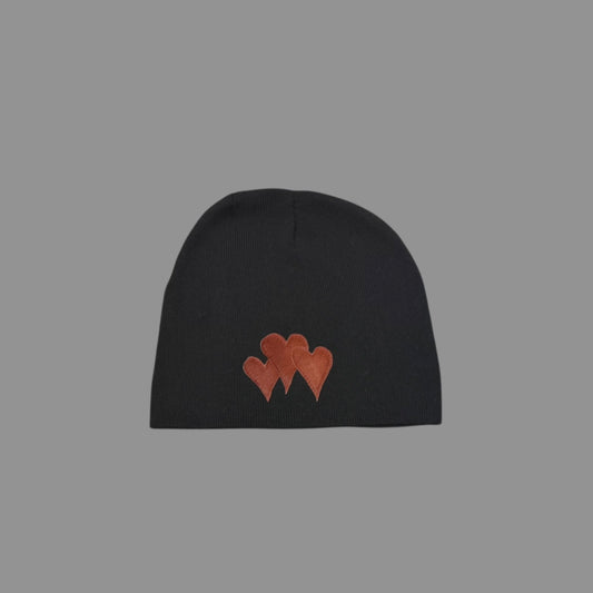 BROWN PONY HAIR HEART BEANIE