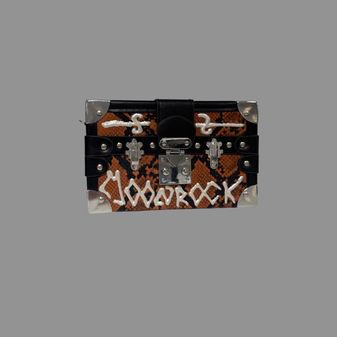 BROWN SNAKESKIN PRINT BOX BAG