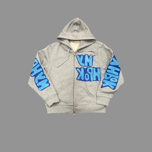 BLUE RUSSIAN LEATHER PATCH ZIP HOODIE
