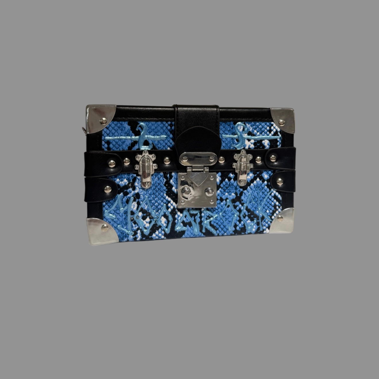 BLUE SNAKESKIN PRINT BOX BAG