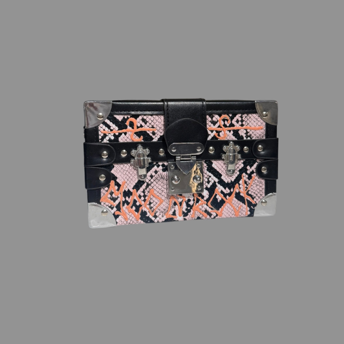 PINK SNAKESKIN PRINT BOX BAG