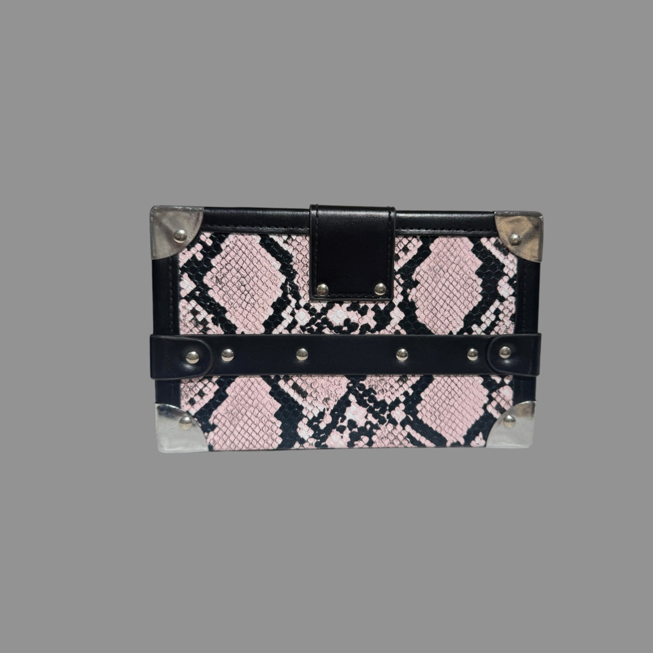 PINK SNAKESKIN PRINT BOX BAG