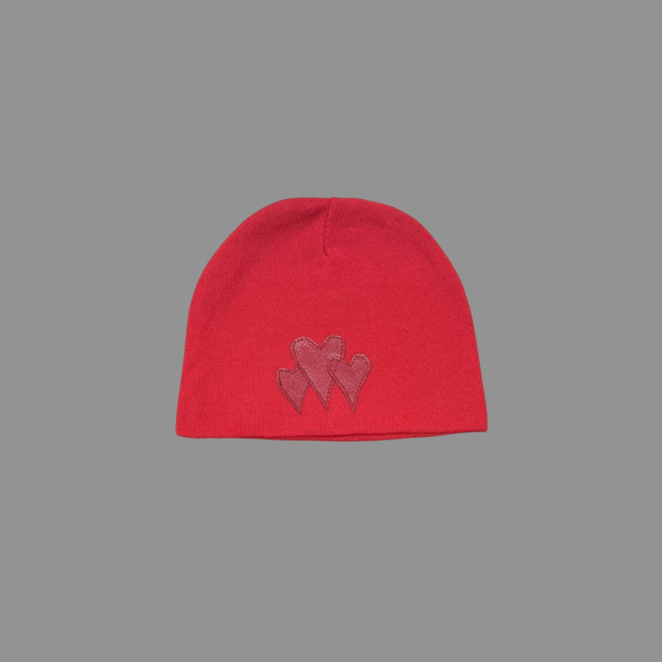 RED LEATHER HEART BEANIE