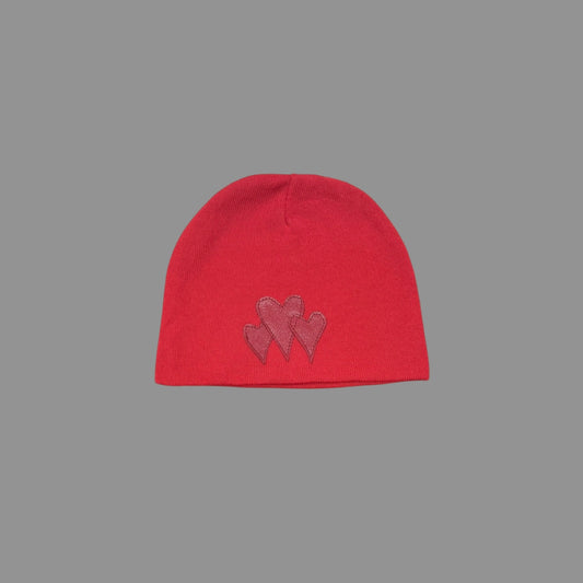 RED LEATHER HEART BEANIE