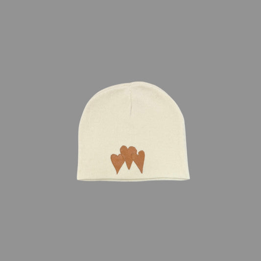 BROWN LEATHER HEART BEANIE