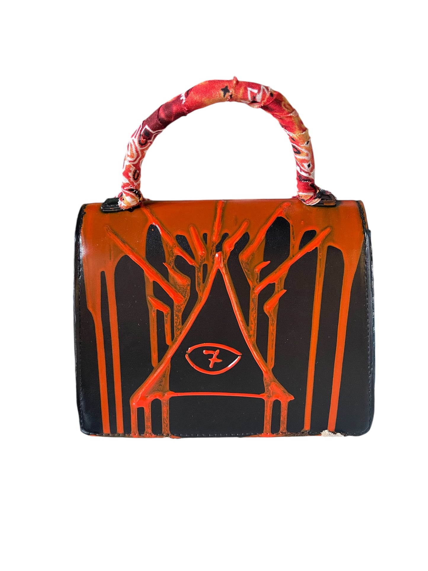 black and orange bandana bag