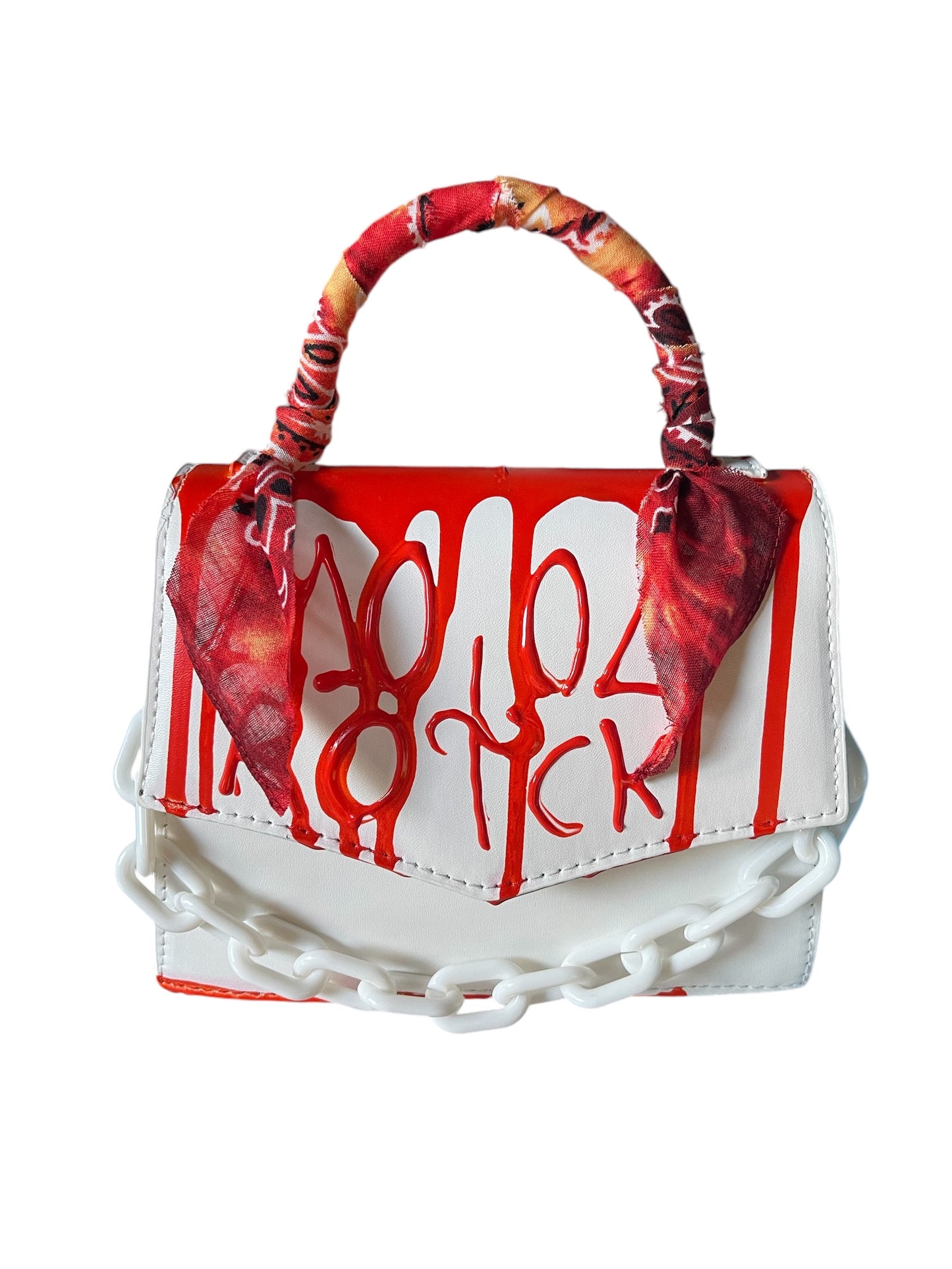 white and orange bandana bag