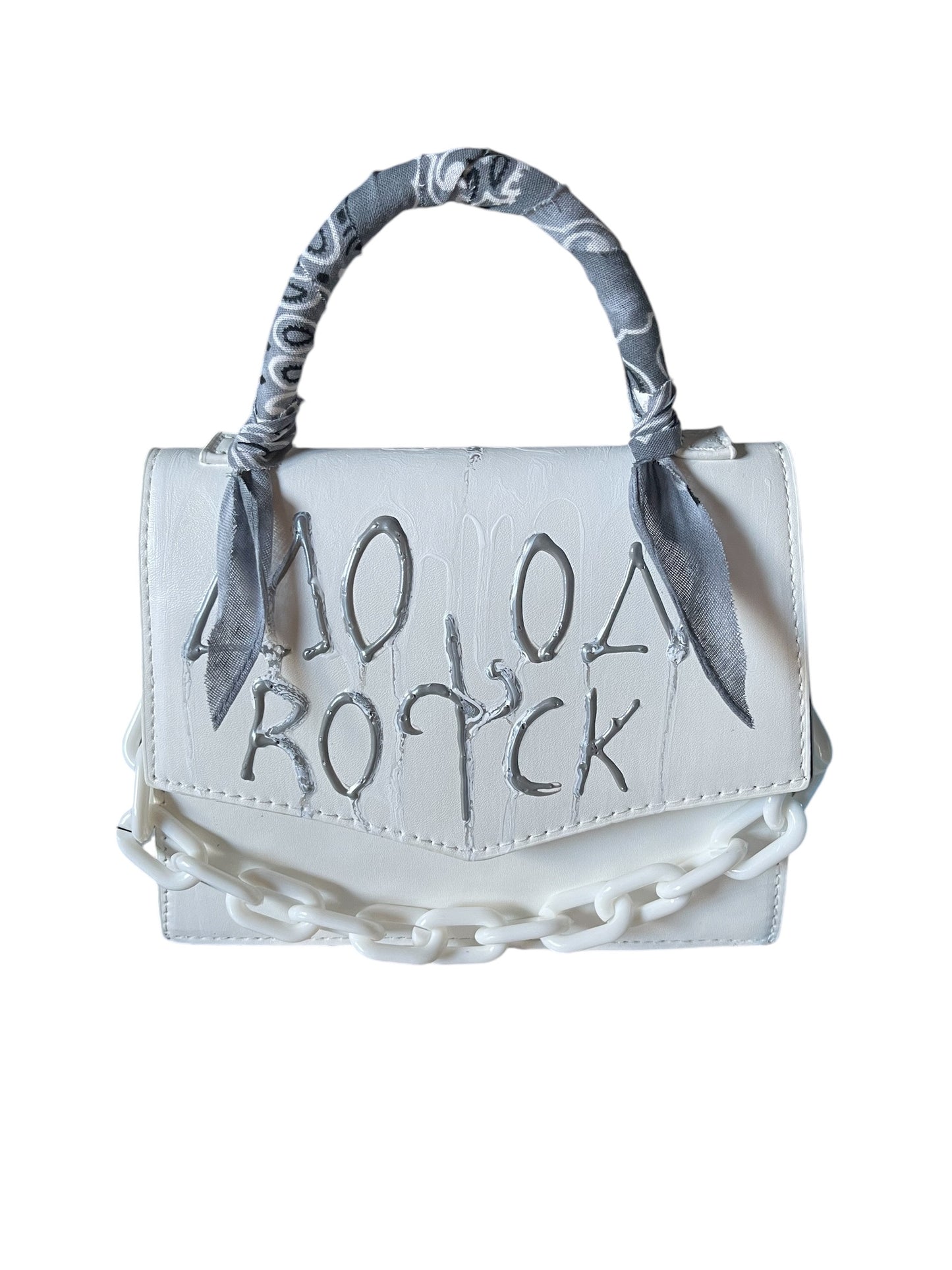 white and grey bandana bag