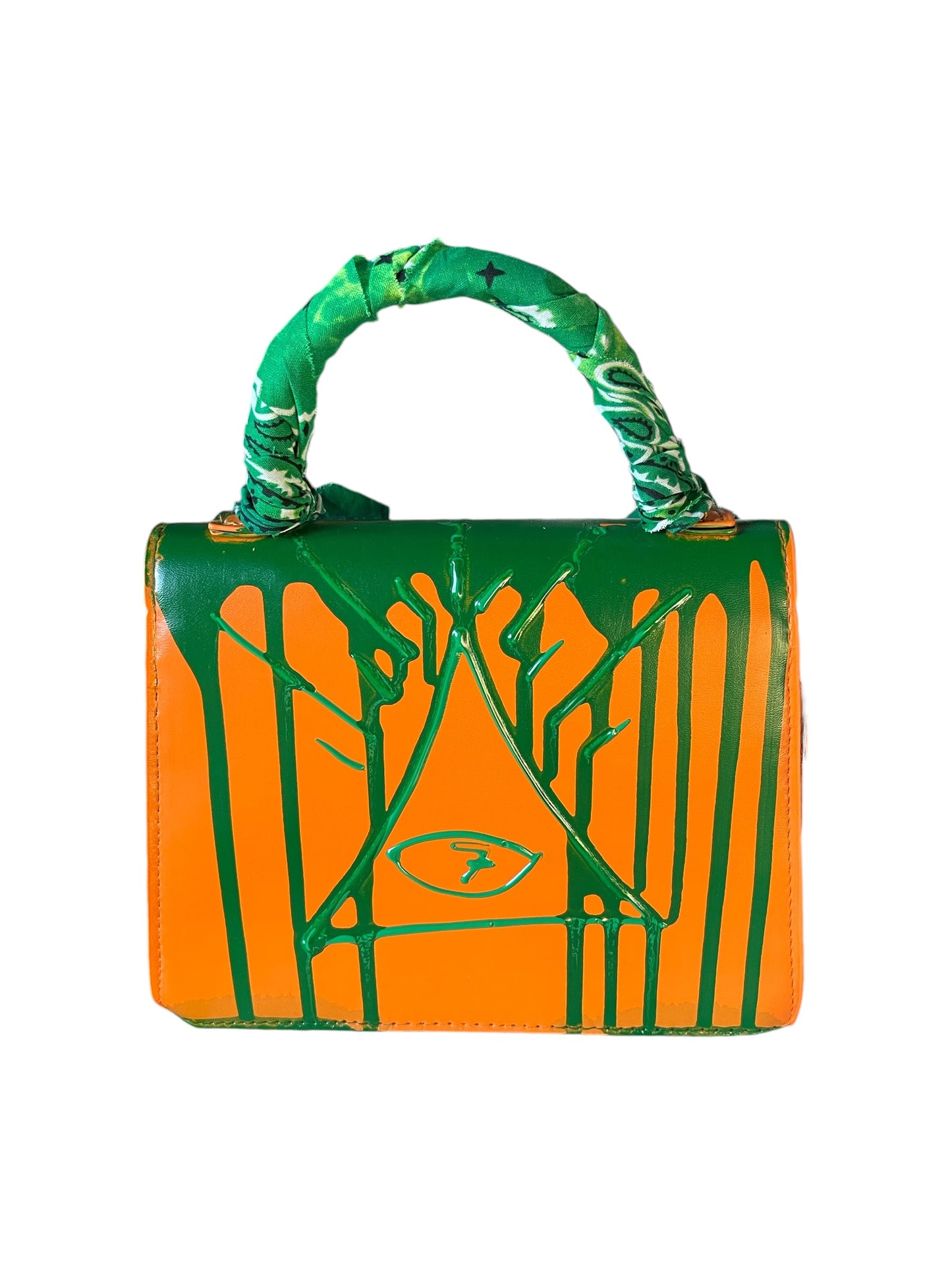 orange and green bandana bag