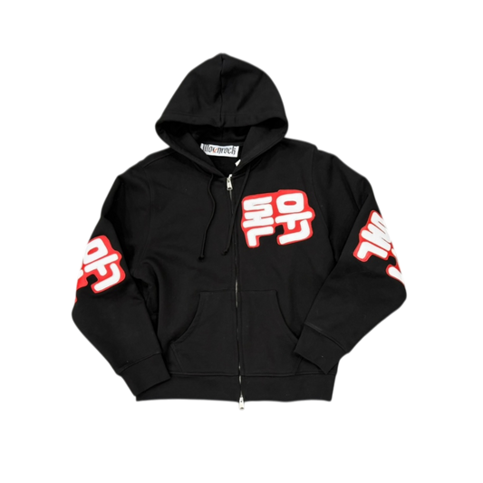 RED KOREAN LEATHER PATCH ZIP HOODIE