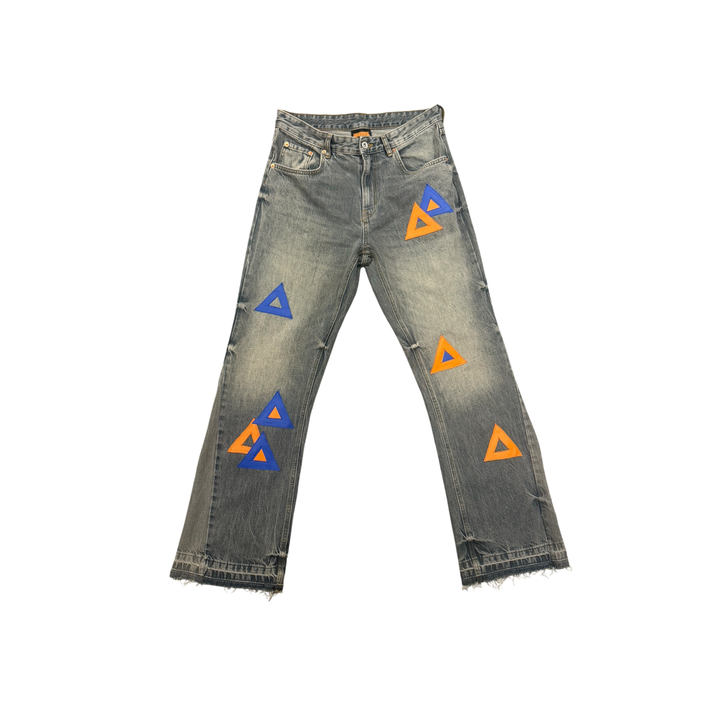 BLUE/ORANGE PATCHES FLARE JEANS
