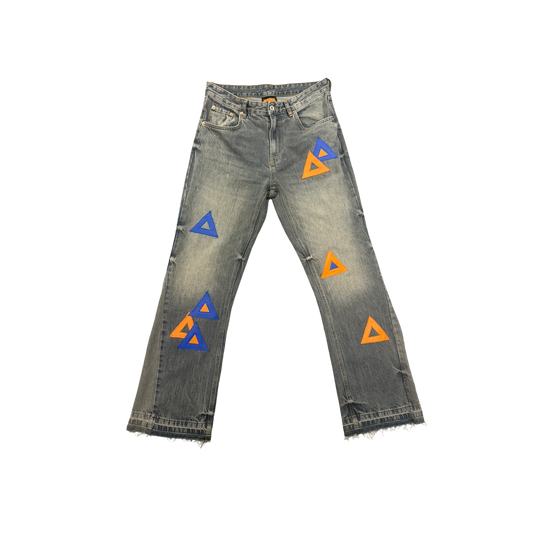 BLUE/ORANGE PATCHES FLARE JEANS