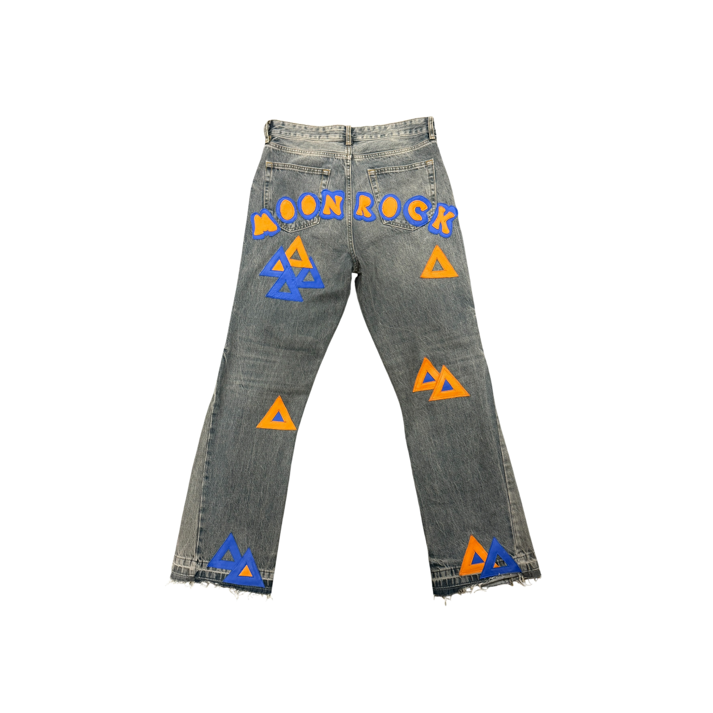 BLUE/ORANGE PATCHES FLARE JEANS