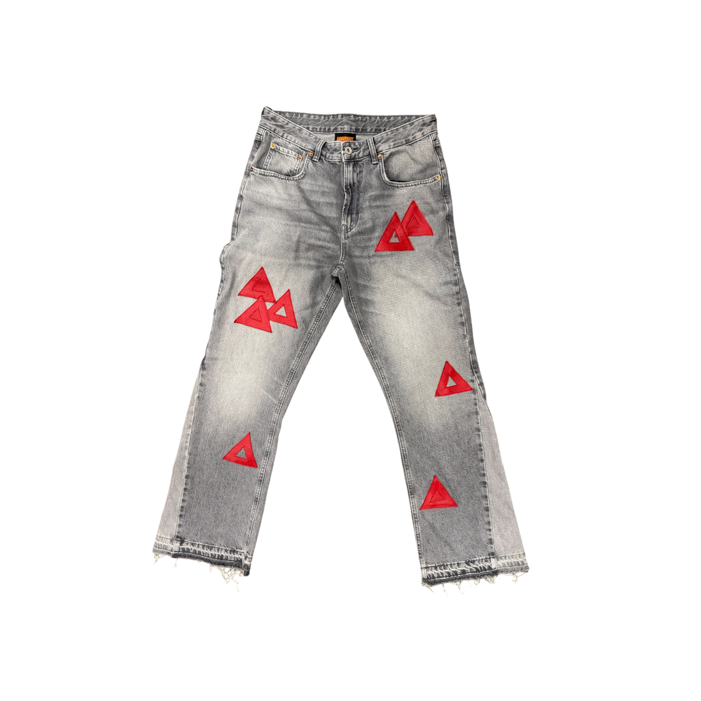 RED LEATHER PATCHES FLARE JEANS