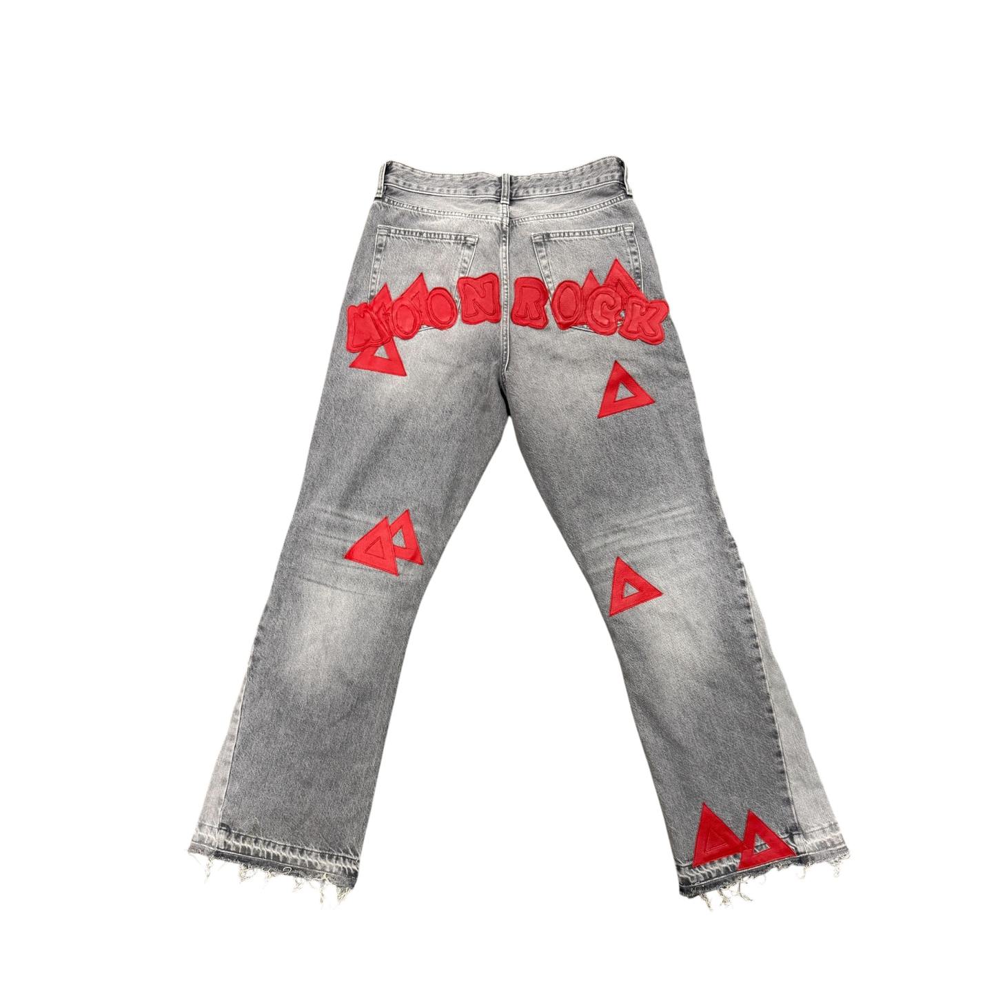 RED LEATHER PATCHES FLARE JEANS