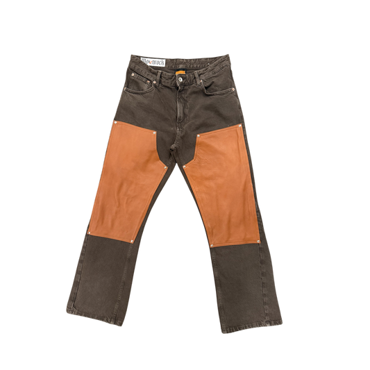 BROWN DOUBLE KNEE FLARE JEANS
